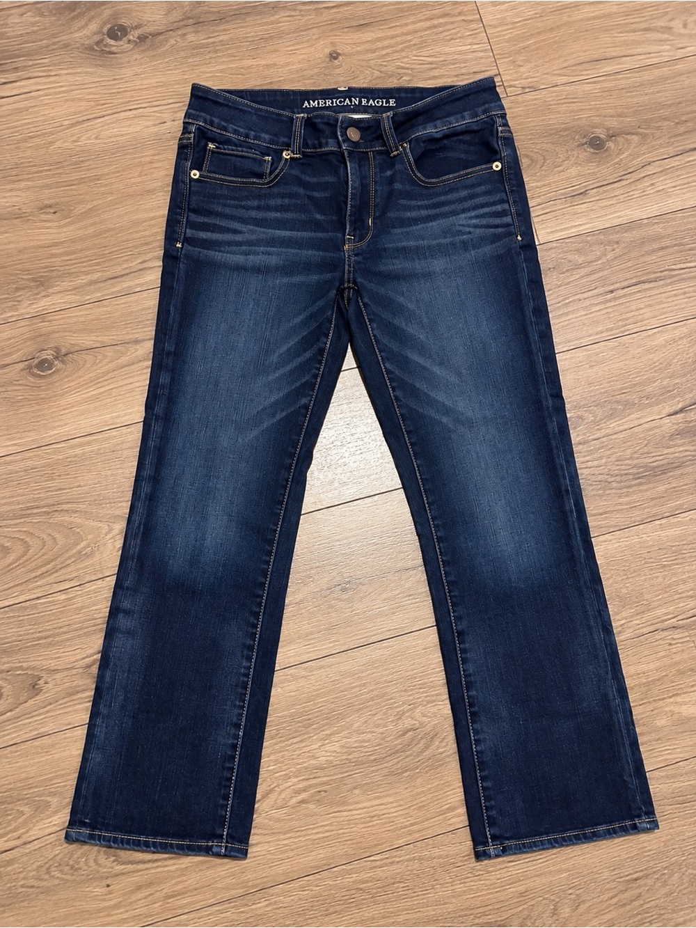 American Eagle Outfitters Dark Blue Cropped Jeans with Contrast Pocket Stitching